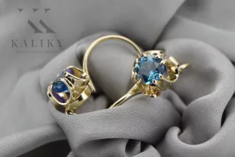 14k geltonas auksas 585 Aquamarine auskarai vec035y Rusų Tarybinis TSRS Vintažinis stilius Art Deco style SSRS vintažo papuošala